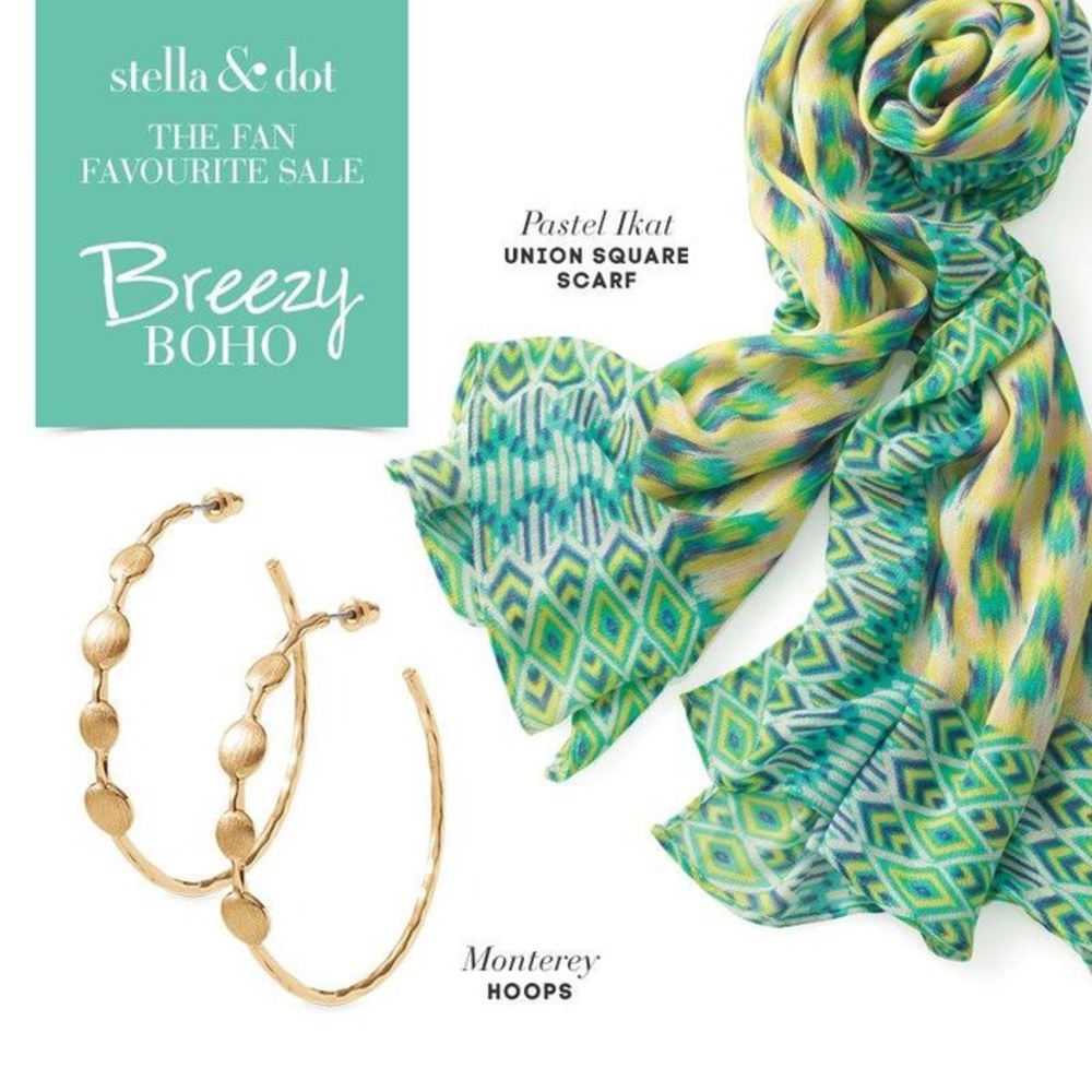 Stella & Dot Monterey Gold Hoops New in Box